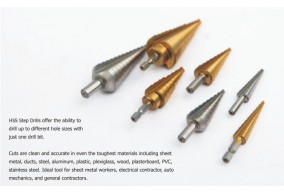 HSS STEP DRILL WITH ROUND SHANK OR HEX SHANK